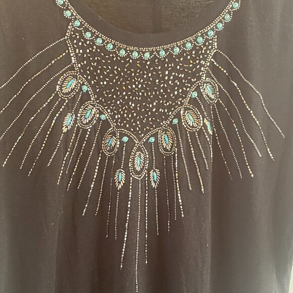 The Kooples Black Linen & Beaded T-shirt - Picture 4 of 5